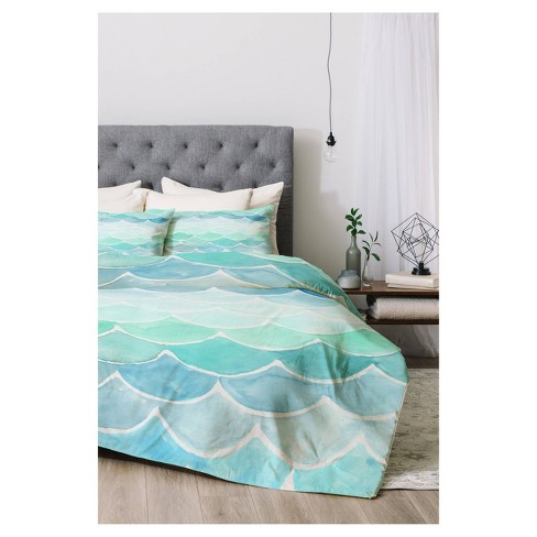 Green Wonder Forest Mermaid Scales Comforter Set Twin Xl 2pc