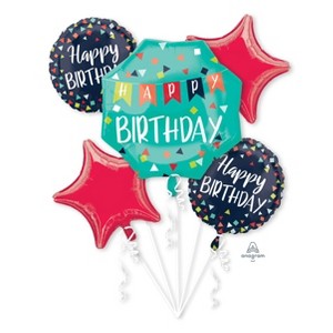 Anagram 5pc Pre-Inflated Helium 'Happy Birthday' Balloon Bouquet Red/Blue - 1 of 4