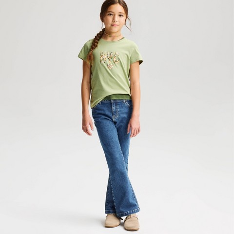 Cat & Jack Girls' Short Sleeve 100% Cotton 'Floral NYC' Graphic T-Shirt - Cat & Jack™ Olive Green XL