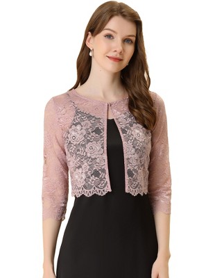 Allegra K Women's Elegant 3/4 Sleeve Sheer Floral Lace Cropped Bolero Shrugs