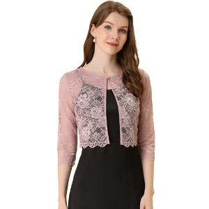 Allegra K Women's Elegant 3/4 Sleeve Sheer Floral Lace Cropped Bolero Shrugs - 1 of 4