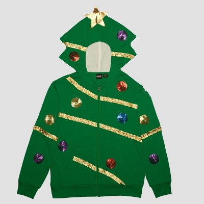 Men's Christmas Tree Zip-Up Sweatshirt - Green