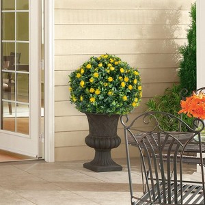 Artificial Topiary Ball Trees with Metal Stakes, UV-Resistant PE Fake Plants with Begonia Flowers for Indoor Outdoor Decor - 1 of 4