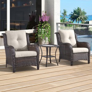POCASSY 3 Piece Patio Furniture Set, All Weather Wicker Accent Lounge Club Patio Chairs with Side Table for Porch Balcony - 1 of 4