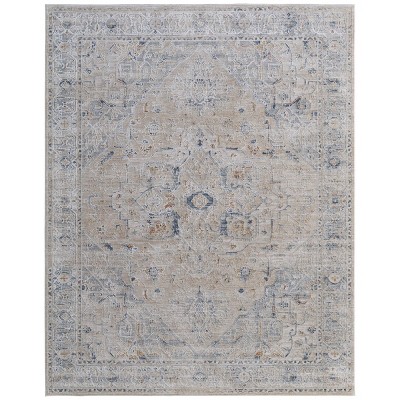 Pasha Transitional Medallion Ivory/Taupe/Blue Area Rug