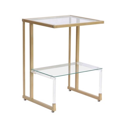 NicBex Modern 17.7" Rectangle Coffee Table with 2 Tier Storage, Acrylic Frame and Glass Top for Living Room