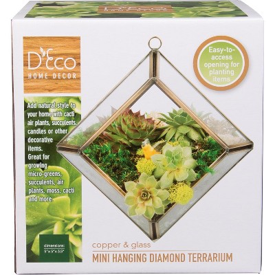 Copper and Glass Diamond Hanging Terrarium for Indoor Plants