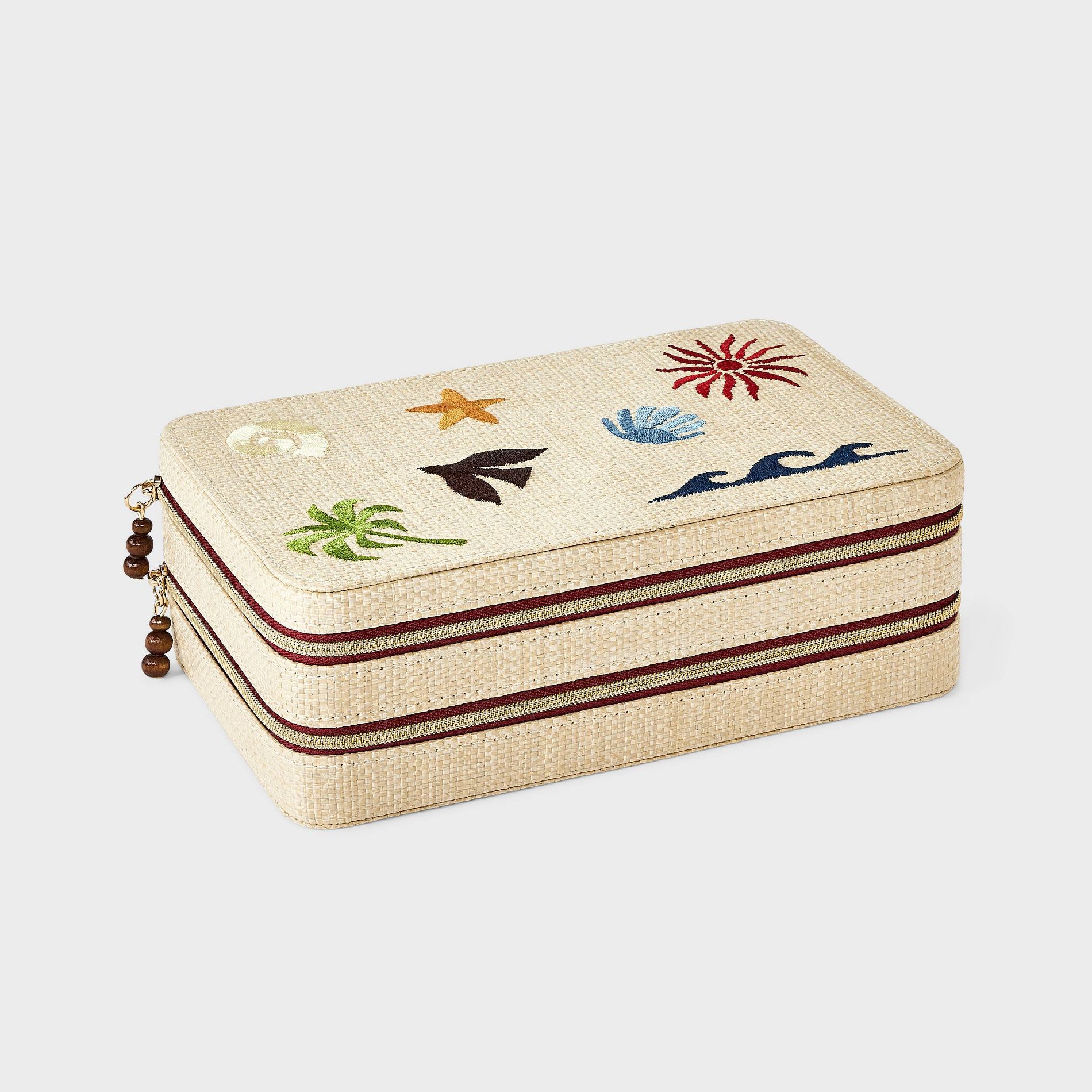 3 Layer Embroidered Icons Travel Jewelry Storage Case - A New Day™ Cream