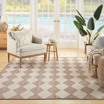 Beige Diamond Pattern Flat Woven Synthetic 8' x 10' Area Rug
