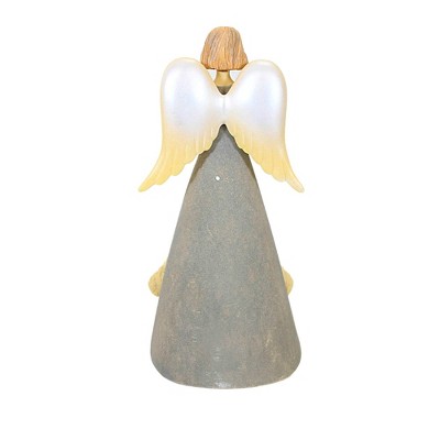 Grandmother Angel Figurine with Gray Dress and Yellow Wings