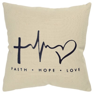 20"x20" Oversize Faith Hope Love Poly Filled Square Throw Pillow - Rizzy Home: Inked Collection, Canvas, Indoor Use