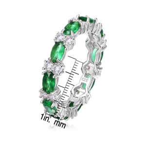 Guili Luxe Sterling Silver White Gold-Plated Chunky Eternity Band with Emerald & Cubic Zirconia for Timeless Beauty. Green or Blue, Sizes 6-8. - 1 of 3