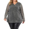 Agnes Orinda Women's Plus Size Christmas Rhinestone Glitter Sheer Long Sleeve V Neck Blouses - 2 of 4