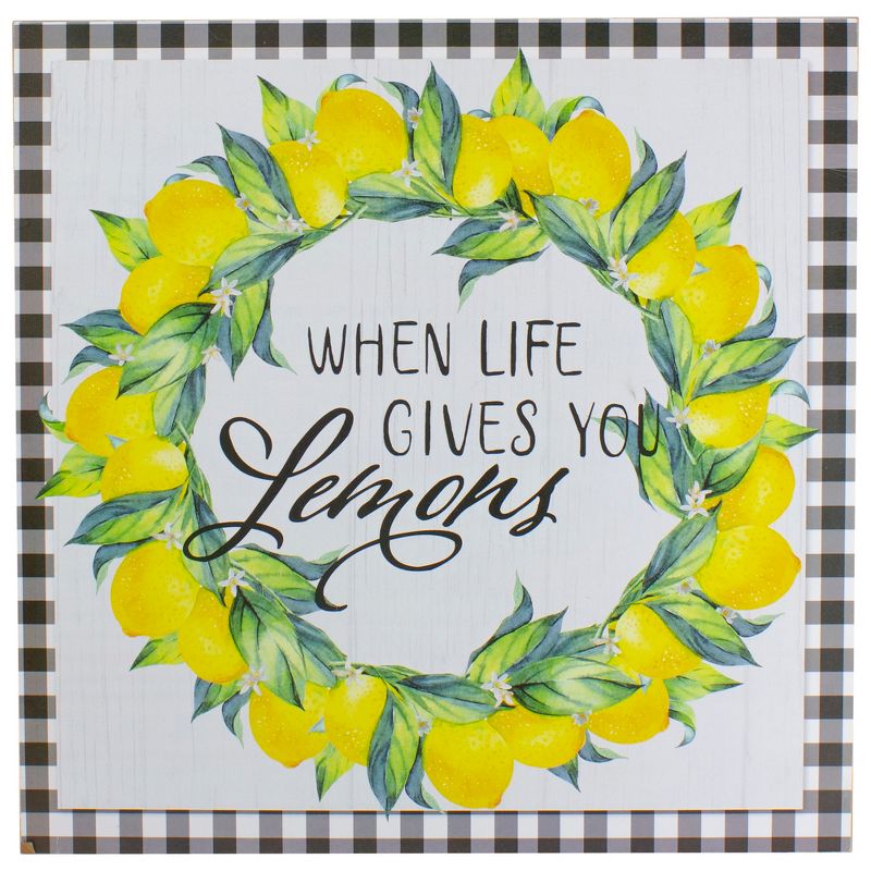 Northlight White and Black Gingham "When Life Gives You Lemons" Decorative Wall Art 13.75", 1 of 4