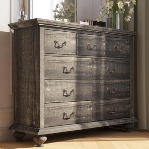 9 Drawer Dresser for Bedroom, 37.8" Tall Dresser with Wide Drawers & Ornately Carved Metal Handles, Rustic Dressers & Chests of Drawers - 1 of 4