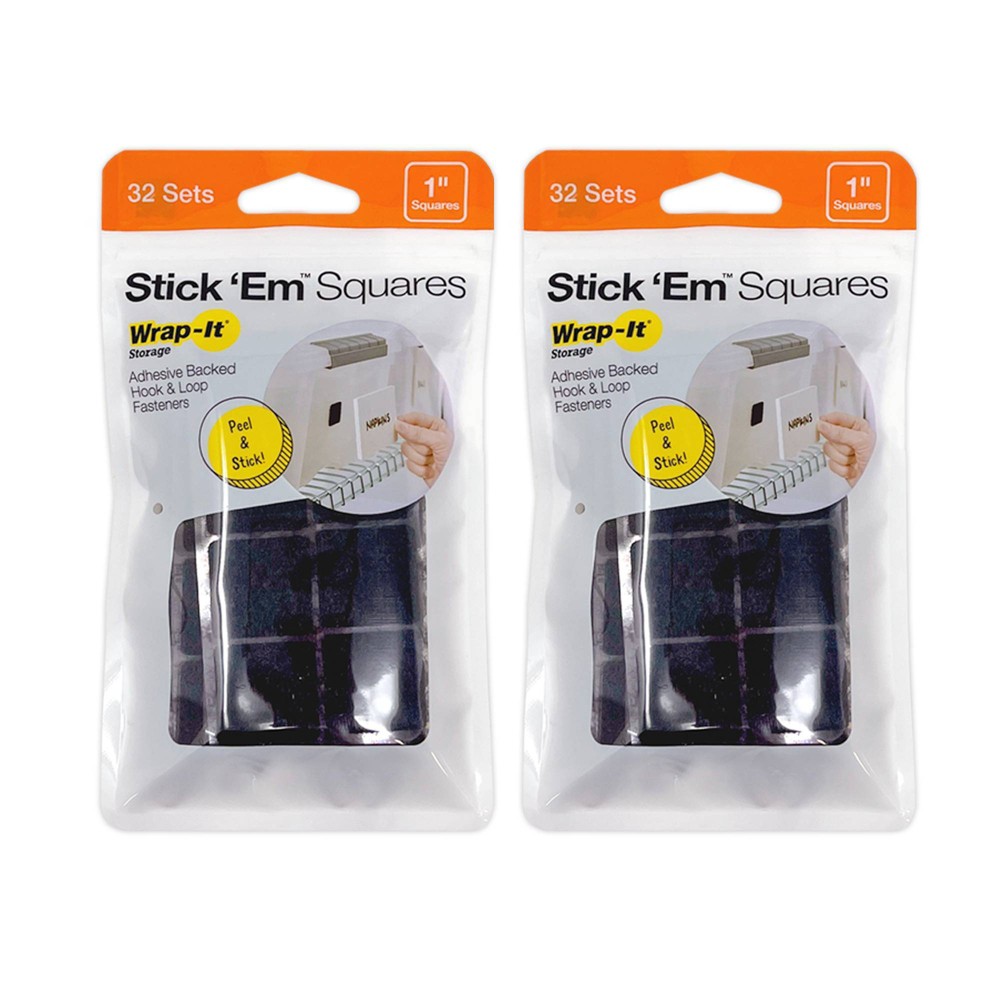 Wrap-It 64 Sets Square Stick 'Em Adhesive Back Hook and Loop: Cable Management Cord Organizer Clips, Black