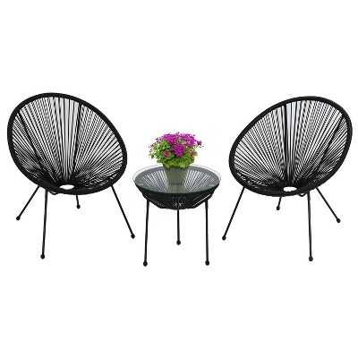 FDW 3 Piece Patio Bistro Set Acapulco Chair Set Stylish and Comfortable Patio Seating with Glass Table Outdoor Furniture Set for Patio Balcony, Black