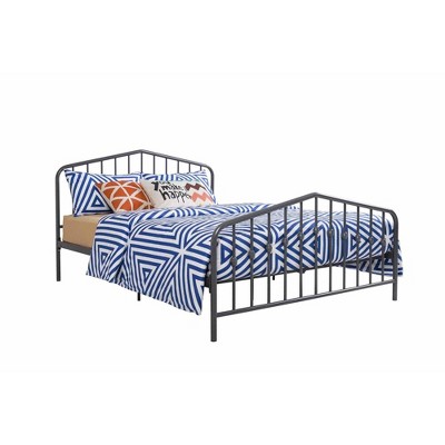 Gray Queen Metal Platform Bed with Headboard and Slats