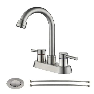 LunaLulink Brushed Nickel Stainless Steel Bathroom Sink Faucet 3 Hole, 2 Handle Water Supply with Overflow