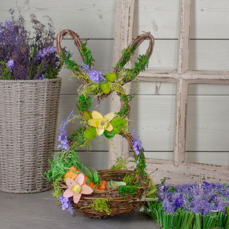 Northlight 14.5" Brown and Green Artificial Floral Bunny Shaped Basket, 2 of 6