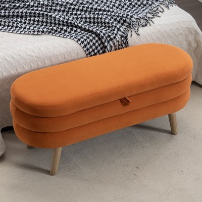 CAVINAS Storage Bench Velvet Accent Stools with Wood Legs for Bedroom and Entryway