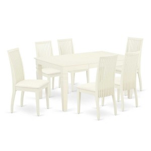 HomeStock 7-Piece Rectangle Buttermilk & Cherry Finish Solid Wood Top Dining Table with 6-Chairs with Butterfly Leaf - 1 of 4