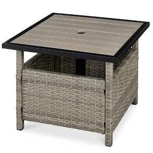 Best Choice Products Wicker Rattan Patio Side Table Outdoor Furniture for Garden, Pool, Deck w/ Umbrella Hole - 1 of 4
