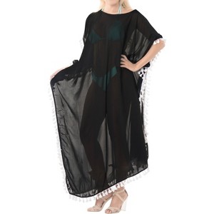 LA LEELA Women's House Daily Routine Evening Wear Loungewear Sheer Solid Casual Cover Up Relaxed Caftan Maxi Dresses for Women XL-XXL Black, Solid - 1 of 4