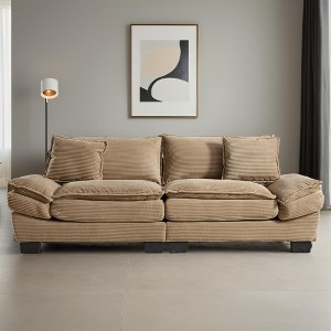 Corduroy Deep Seat Sofa Sleeper Couch Loveseat with 23-Inch Seat Depth and Pillows - Leovsnove - 1 of 4