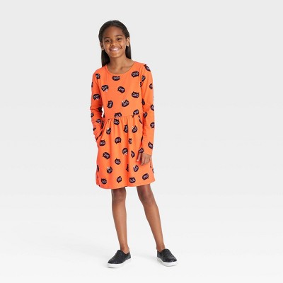 Girls' Halloween Printed Long Sleeve Dress - Cat & Jack™