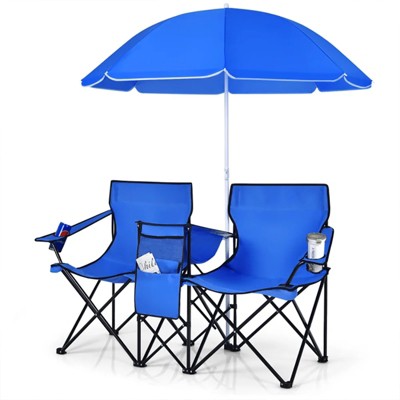 SKONYON 2-Person All-in-One Camping Chair System with Adjustable Canopy & Built-In Cooler
