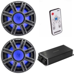 Kicker Marine KPX500.1 Powersports Amp & (2) 10" 4 Ohm Premium Marine Free-Air Subwoofer (Charcoal Grill ) Includes LED Remote - 1 of 4