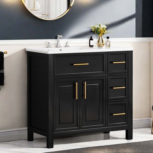 Nicbex 36 Bathroom Storage Cabinet With Sink Bathroom Vanity 2 Spacious Cabient Doors 3 Drawers For Bathroom Black Target