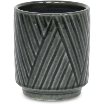 Cheung's Parlora Crossed Diagonal Pattern Straight Side Ceramic Pot - Small - Dark Gray
