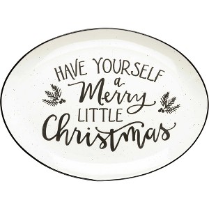 Primitives By Kathy 8.5 Inch Merry Little Christmas Platter Christmas Seasonal Tabletop , Holly Debossed Evergreen (1PC) - 1 of 3