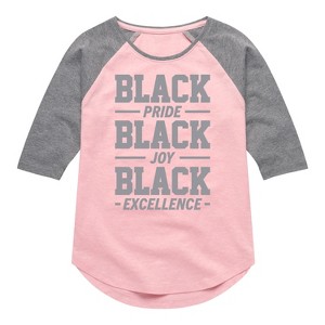 Girls' - Instant Message - Black Pride Joy Excellence Shirt Tail Raglan Graphic T-shirt - 1 of 4