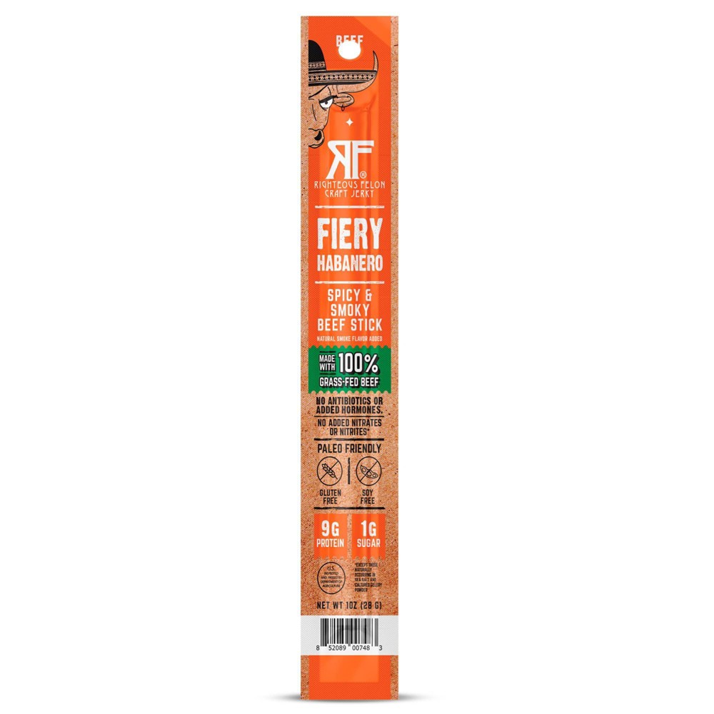 Righteous Felon Craft Jerky Fiery Habanero Beef Stick - 9g Protein - 1oz