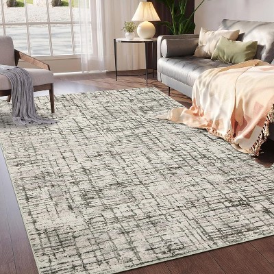 Washable Area Rug - Modern Traditional Low Pile Non-Slip Carpet for Living Room, Bedroom, Dining