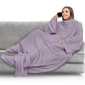 PAVILIA Wearable Blanket with Sleeves and Foot Pockets, Fleece Warm Snuggle Pocket Sleeved Throw for Women Men Adults - 1 of 4