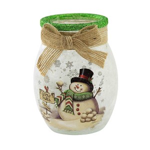 Stony Creek 4.0 Inch Jolly Snowman Pre-Lit Sm Jar Christmas Lighted Glass Accent , Christmas Decor Electric Frosty Winter Red (1PC) - 1 of 3