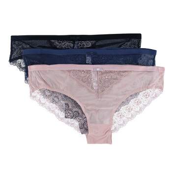 CTM Women's Plus Size Lace and Mesh Bikini Underwear (Pack of 3)