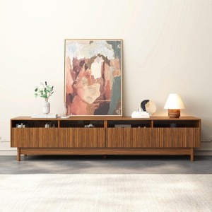 TV Stand for TVs Up to 85", Modern TV Console Media Console Table Entertainment Center with Glass Drawers, Walnut - ModernLuxe - 1 of 4