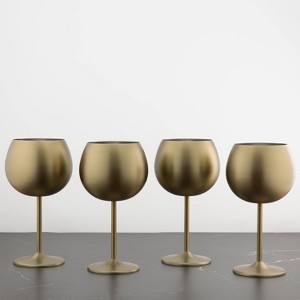 Cambridge Silversmiths Set of 4 18oz Stainless Steel Wine Glasses Gold: Gold Metal Wine Goblets, Dishwasher-Safe Drinkware - 1 of 3