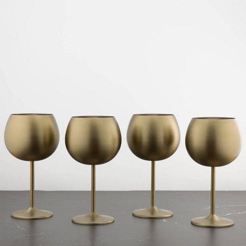 Viski Silver Wine Glasses, Stemless Wine Glass Set, Stainless