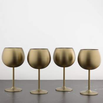 Cambridge Silversmiths Set of 4 18oz Stainless Steel Wine Glasses Gold
