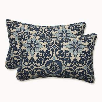 Woodblock Prism Outdoor Throw Pillow Set - Blue - Pillow Perfect