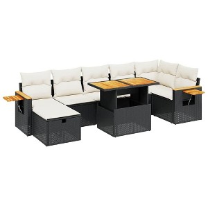 vidaXL 8 Piece Patio Sofa Set with Cushions Black and Cream Poly Rattan - without storage - 1 of 4