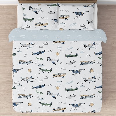 Sweet Jojo Designs Full/Queen Comforter Bedding Set Airplane Green and Blue 3pc — фото 3