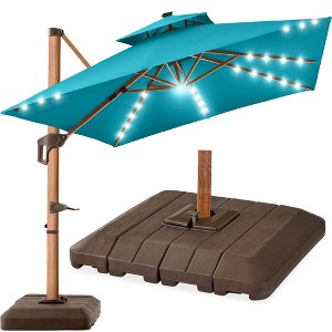 Best Choice Products 10ft Square Woodgrain Pattern 2-Tier Outdoor Solar LED Cantilever Umbrella w/ Base - 1 of 4