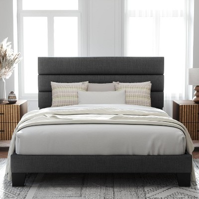 Queen Size, Platform Bed Frame with Fabric Upholstered and Wooden Slats Support, /No Box Spring Needed